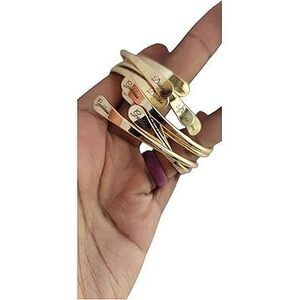 Brass Cuff Bracelets Set, African Brass Bangles For Women, Hammered Ends